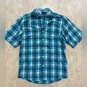 KAVU Shirt Mens Medium Blue Plaid Flannel Button Up Short Sleeve Pockets
